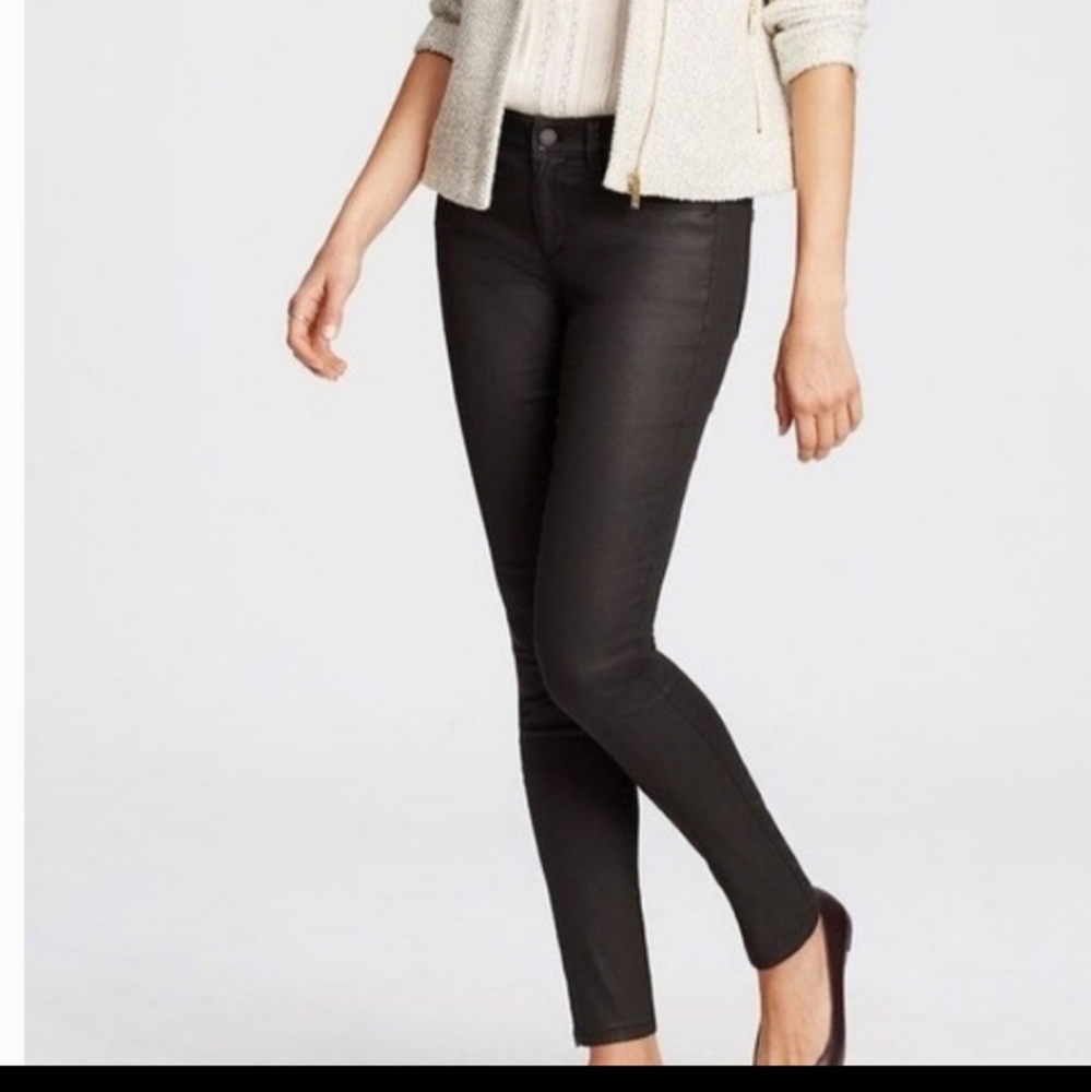 Ann Taylor The Super Skinny Curvy Fit Coated Dark Gray Jeans